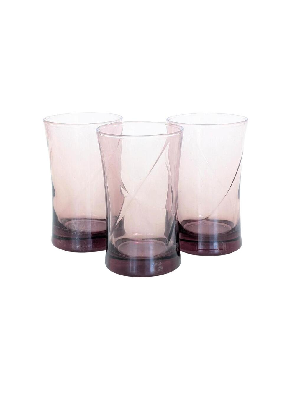 Vintage Amethyst Optic Swirl Juice Glasses - Purple Glassware